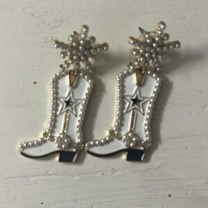 White cowgirl boots earrings